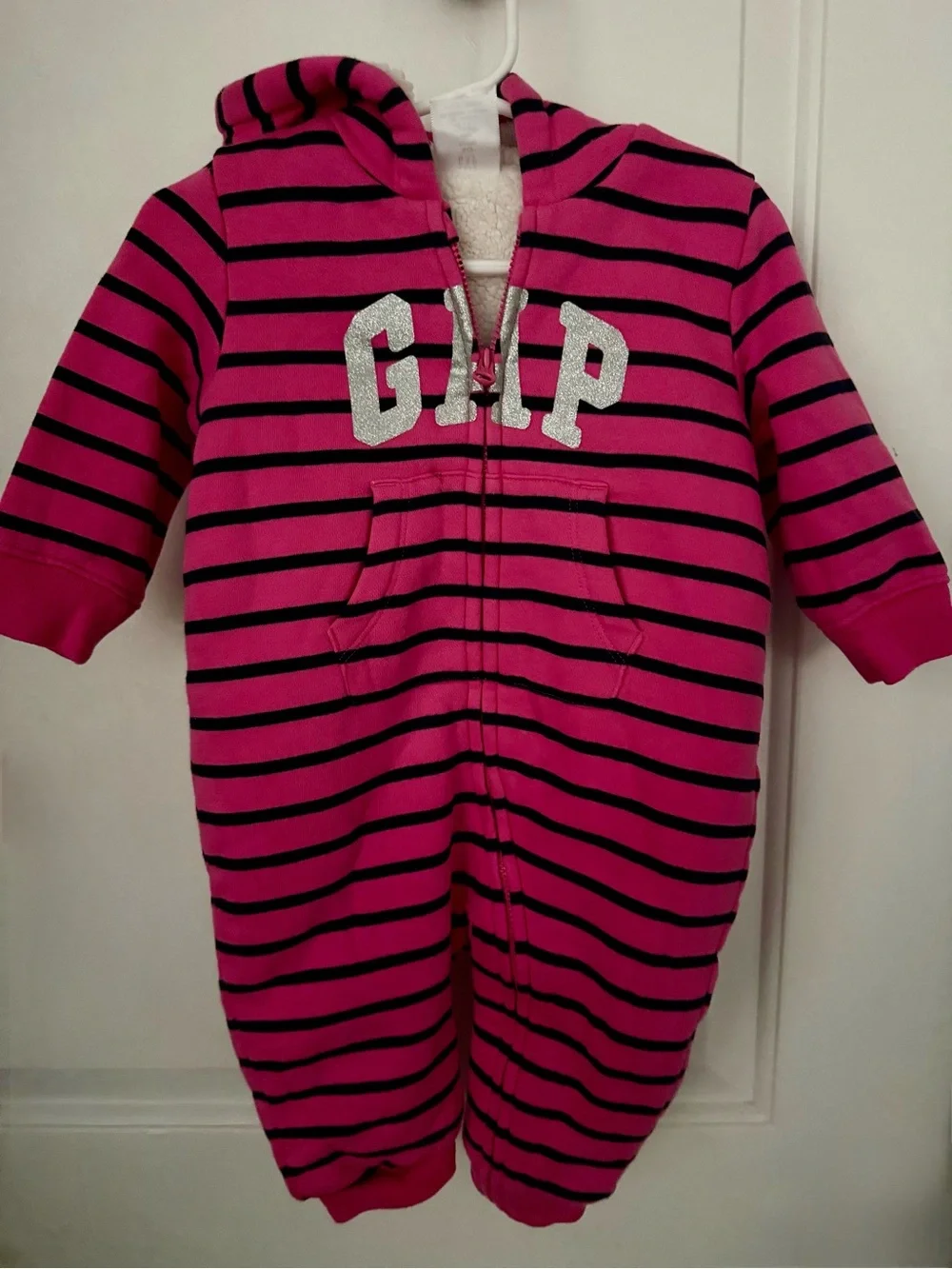 GAP Pink & Black Striped Hooded One-Piece Sleep Sack